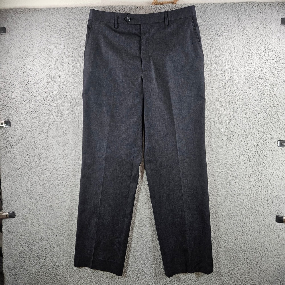 Paul Fredrick Mens Charcoal Gray 100% Wool Flat Front Dress Pants 32x31